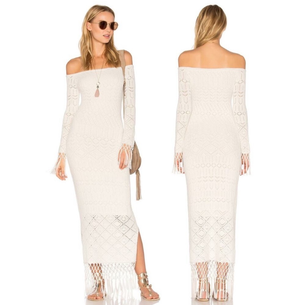 REVOLVE House of Harlow Rose Dress Knit Luxury Boho Tassel Hem White Stretchy M